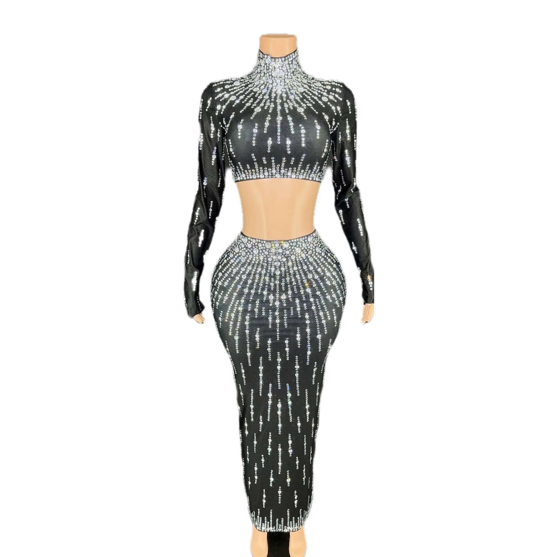 

Electronic Music Festival Sexy Costume Women's High-End Full Split Dress Cross-Border Foreign Trade Long Sleeve Sheath Skirt