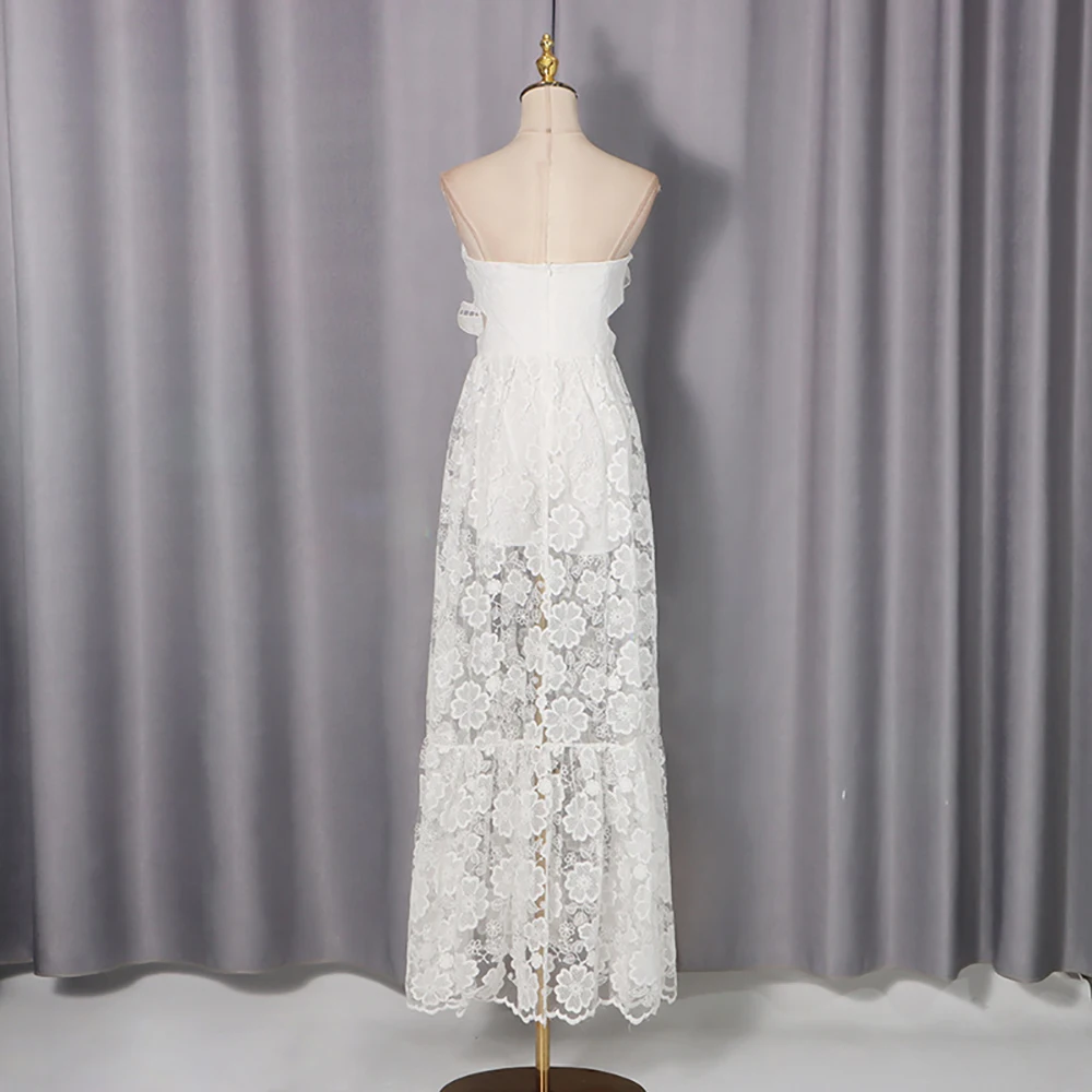 Handcrafted Flower-Adorned Lacy Cut-Out Dress for Women Seductive Backless Elegant Strapless Sleeveless Dress Spring 2026 New