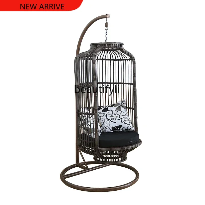 X n Balcony Hanging Basket Rattan Chair Cradle Chair Outdoor Courtyard Rattan Lazy Glider Creative Rocking Chair Swing Indoor Ho