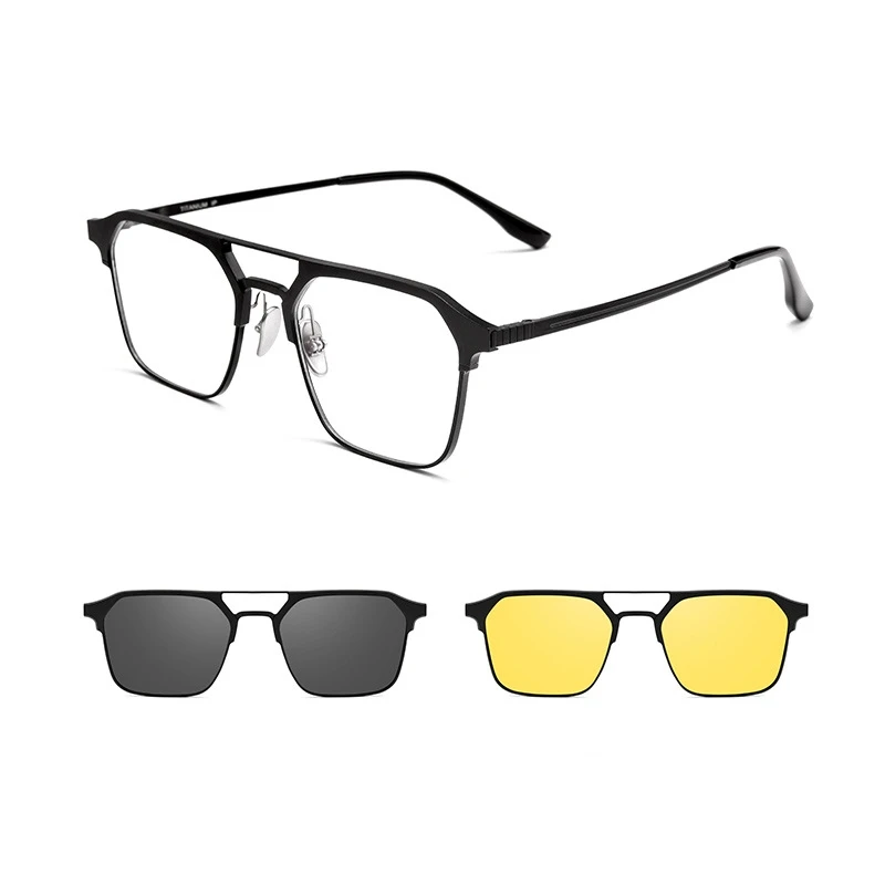 نظارات OLLYMURS ريترو مزدوجة الشعاع من التيتانيوم النقي بمشبك مغناطيسي على النظارات إطار نظارات طبية بصرية للرجال والنساء