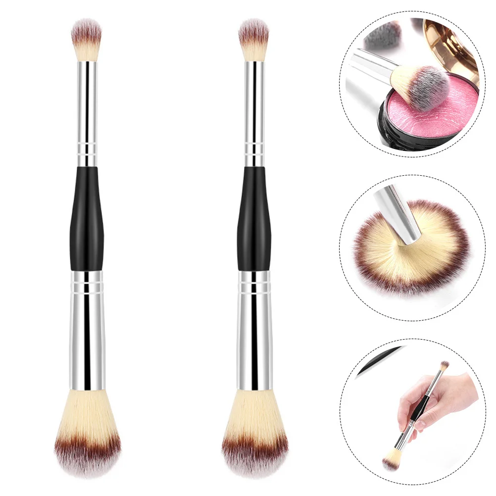 2 pennelli a doppia estremità, manico robusto, impugnatura comoda, perfetti per fondotinta, fard, ombretto, accessori per il trucco