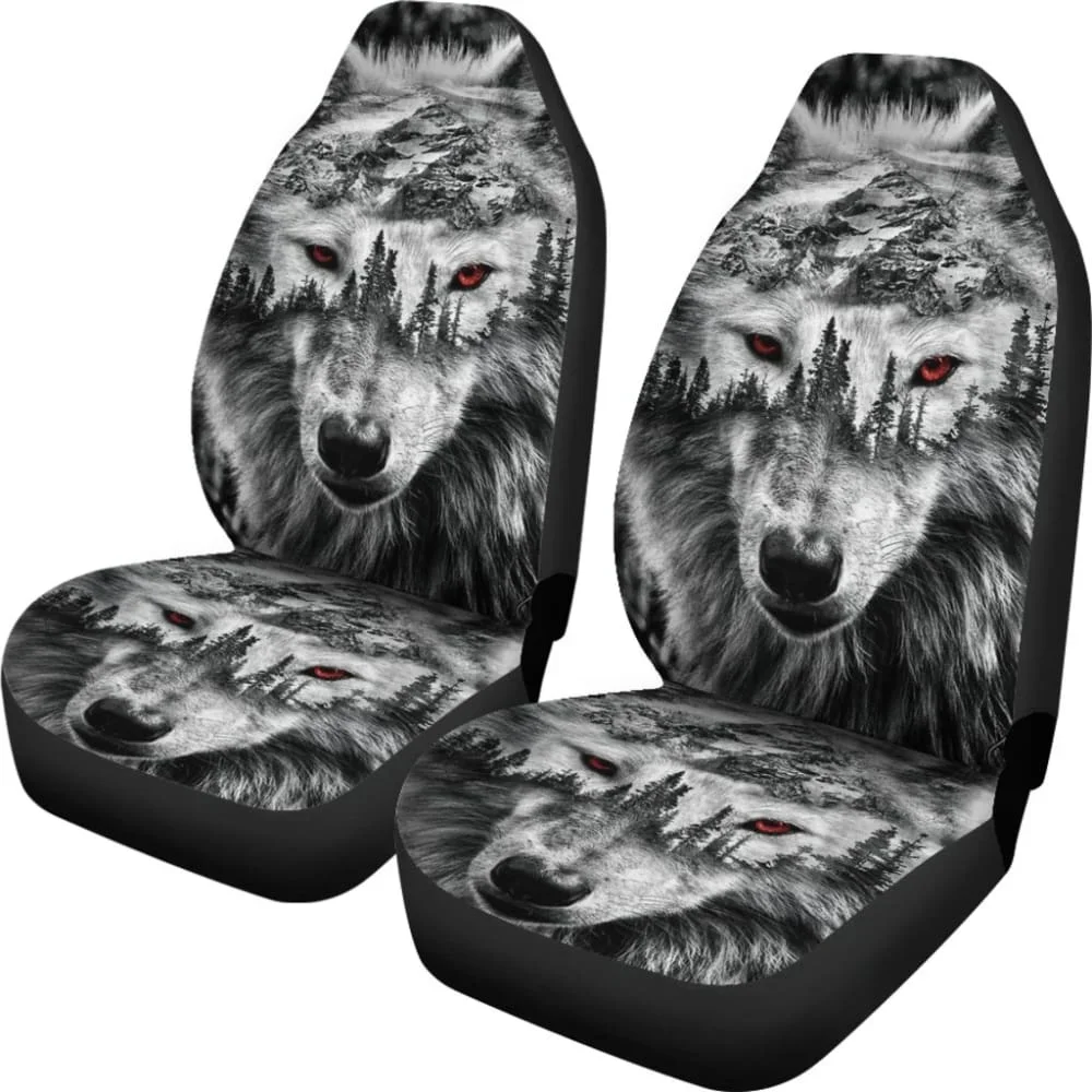 Mountain Snow Wolf Car Seat Covers 211303,Pack of 2 Universal Front Seat Protective Cover