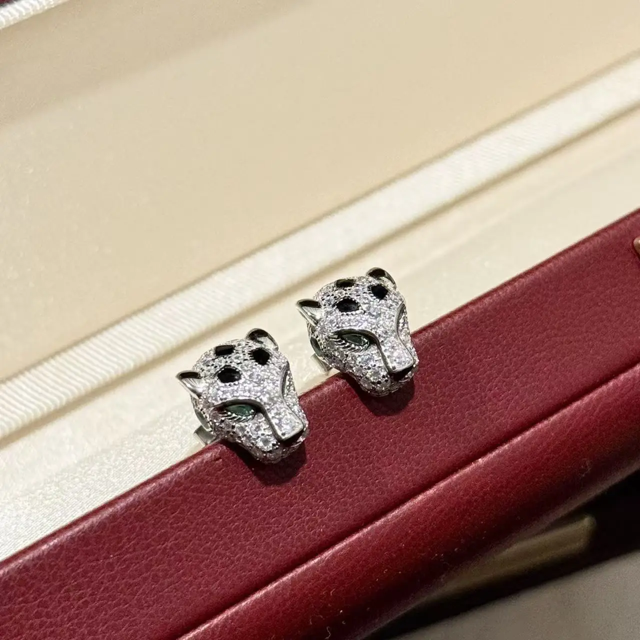 925 Sterling Silver Leopard Stud Earring For Women Pave AAA Zirconia Fine Jewelry