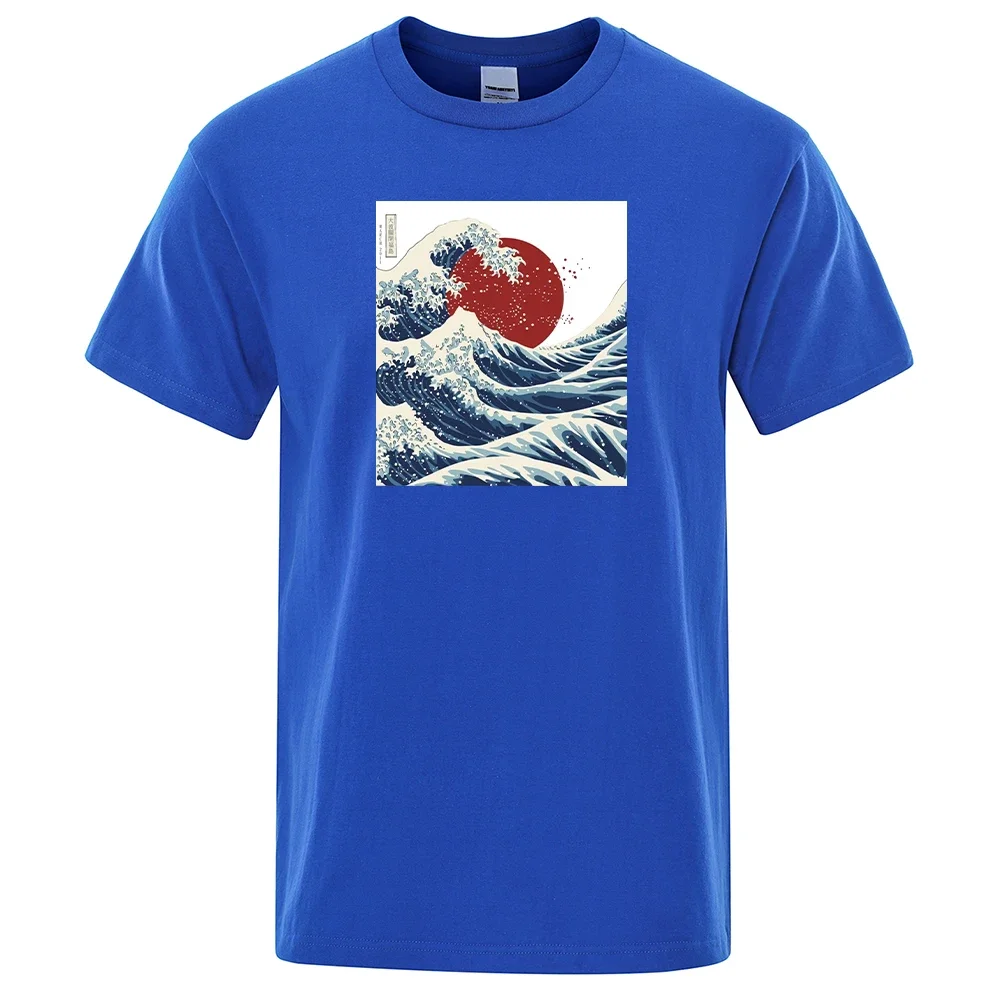 y2k Man Short Sleeves T-Shirts Fukushima Sun Waves Ukiyo E Printed Man T Shirts  Fashion Breathable Tops 100% cotton T shirt