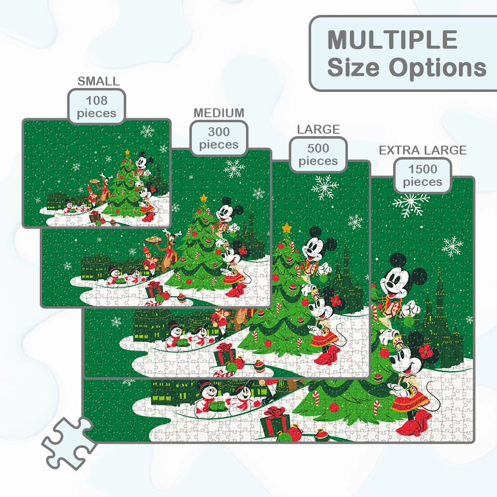 Mickey and Minnie Happy Holidays Jigsaw Puzzles Cartoon Christmas Tree Disney Castle Games and Puzzles Educational Fidget Toys