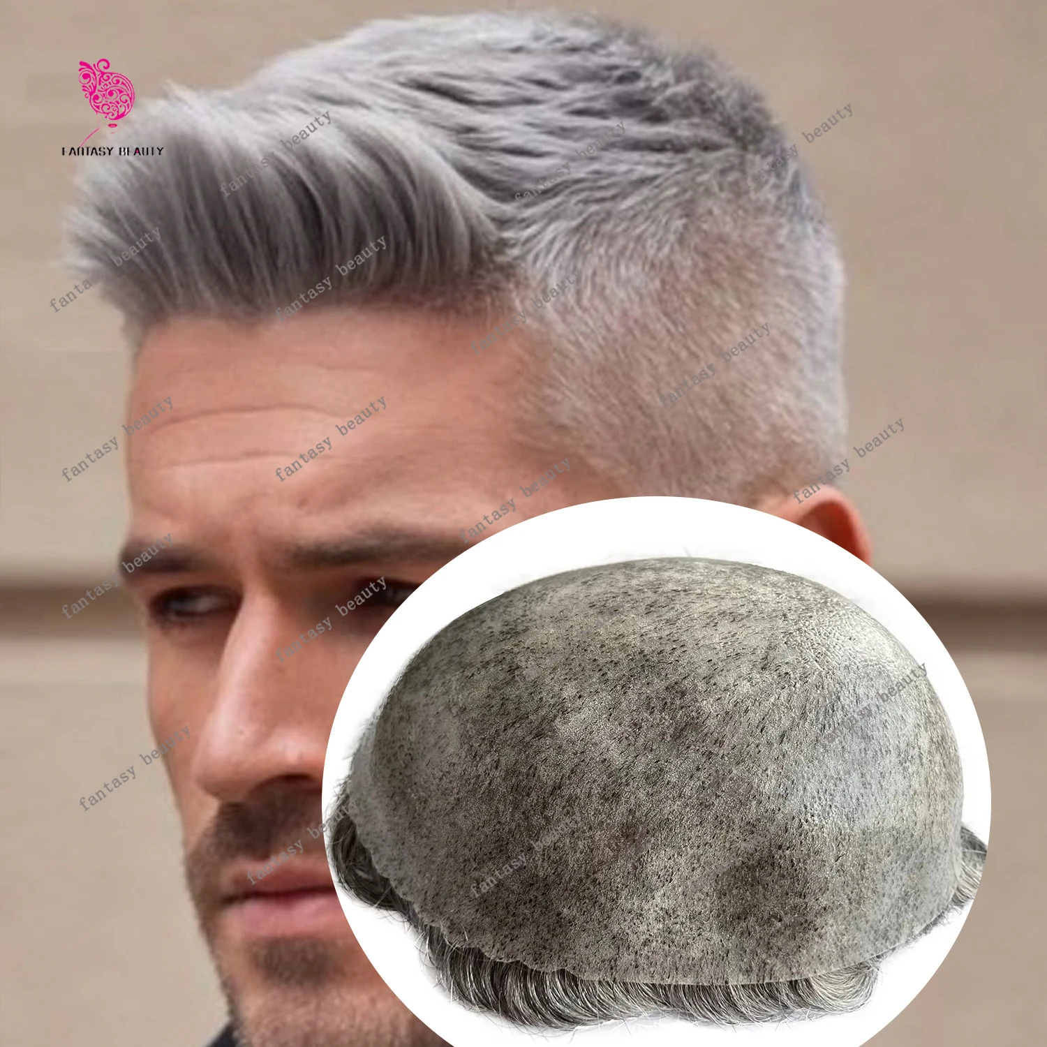 

1B65 1B40 Grey Black Men's Toupee 100% Human Hair Cheap Durable Poly Skin Natural Hairline Black Brown Prosthesis Hairpieces Wig