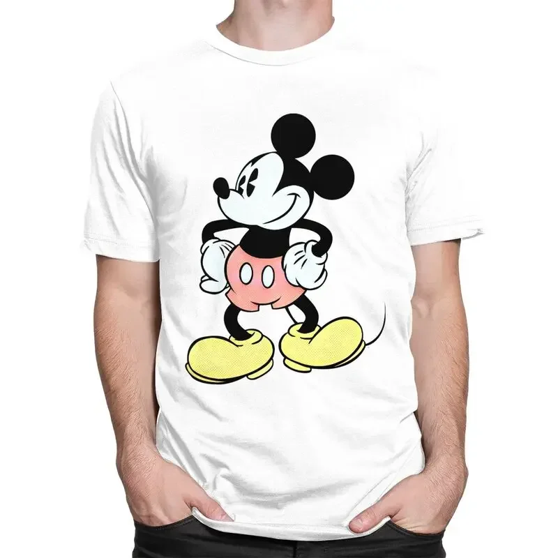 Fashion Mickey Mouse Minnie T Shirt Men Short Sleeve T-shirts Streetwear Tee Tops 100% Cotton Slim Fit Tshirts Gift