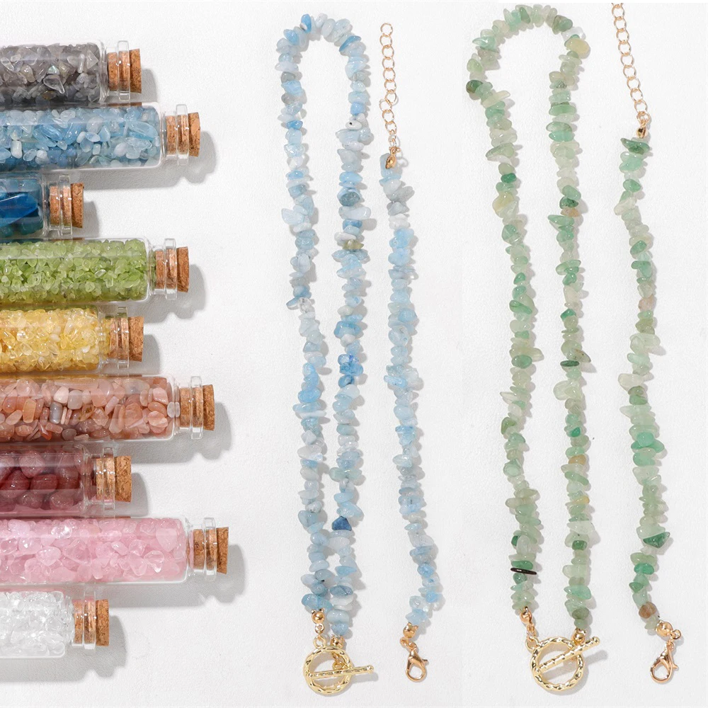 JOJewelry-Collier d'Aigue-marine Irrégulière en Pierre Naturelle Gravier, Perles d'Aventurine Verte, Bracelets pour Femme et Homme