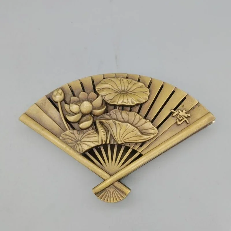

6.5"Chinese Fengshui Brass Gild Lotus Flower Fan-shaped Incense Burner Censer