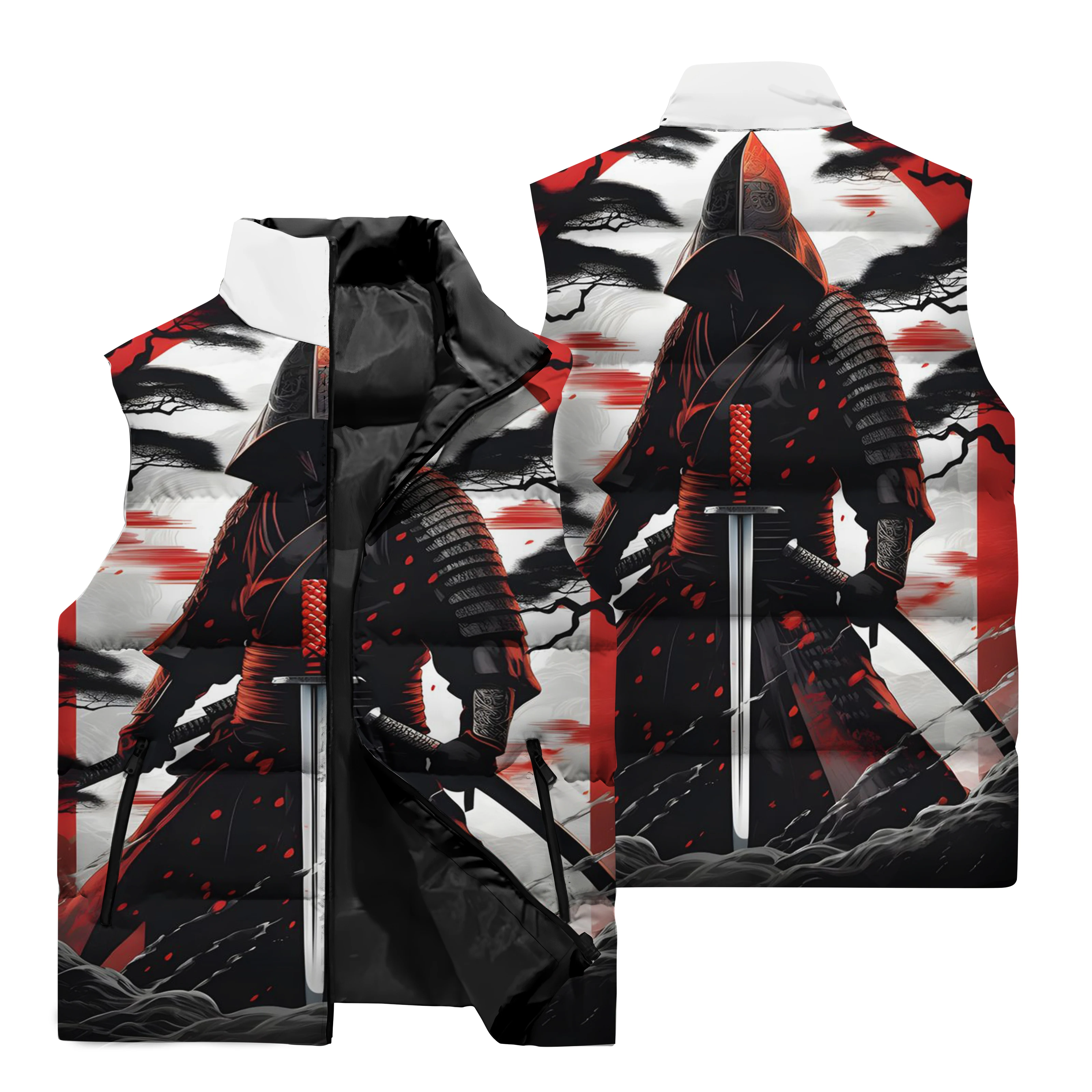 Winter Men\'s Sleeveless Vest 3D Printed Samurai Jacket Outdoor Cycling Windproof Jacket Street Hip Hop Casual Fashion Clothing