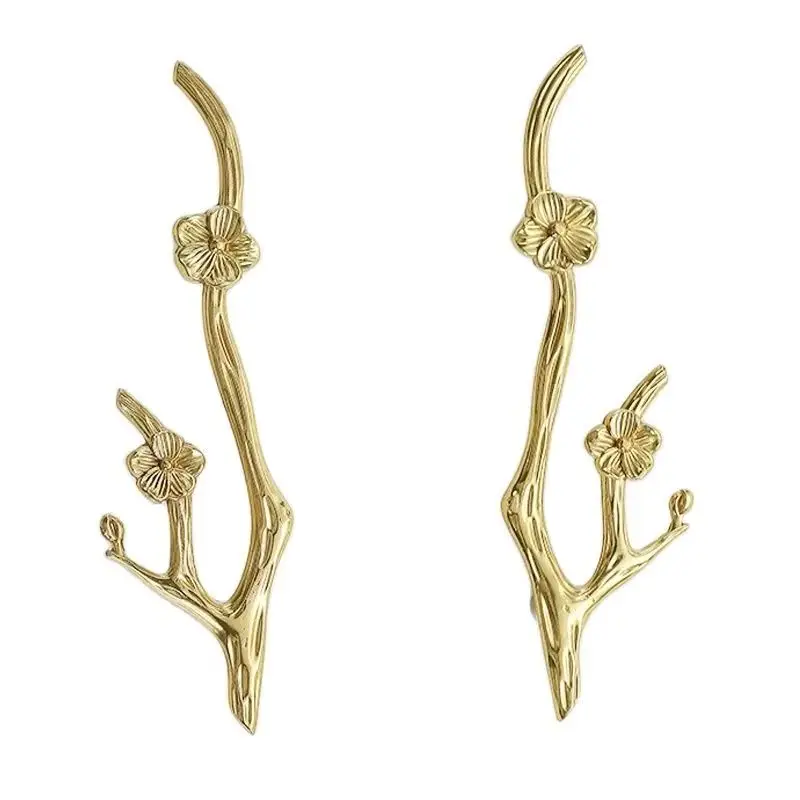 2Pairs Solid Brass Plum Blossom Furniture Pulls Handles Drawer Knobs Cupboard Wardrobe Closet Dresser Cabinet Pulls Knobs