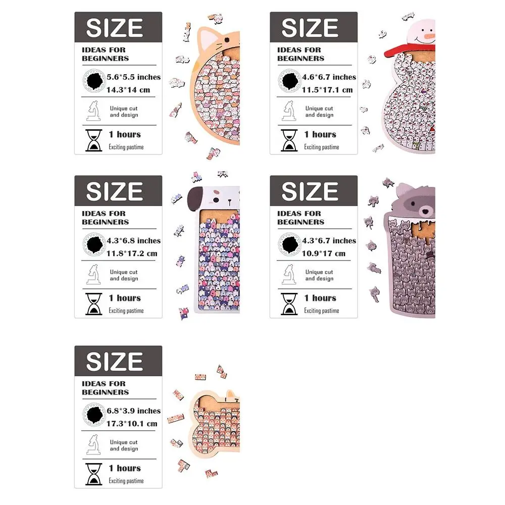 الإبداعية الكرتون القط على شكل لغز لغز خشبي خشبي بازل قطع الحيوان مكدسة لغز بازل قطع الزخرفية #6