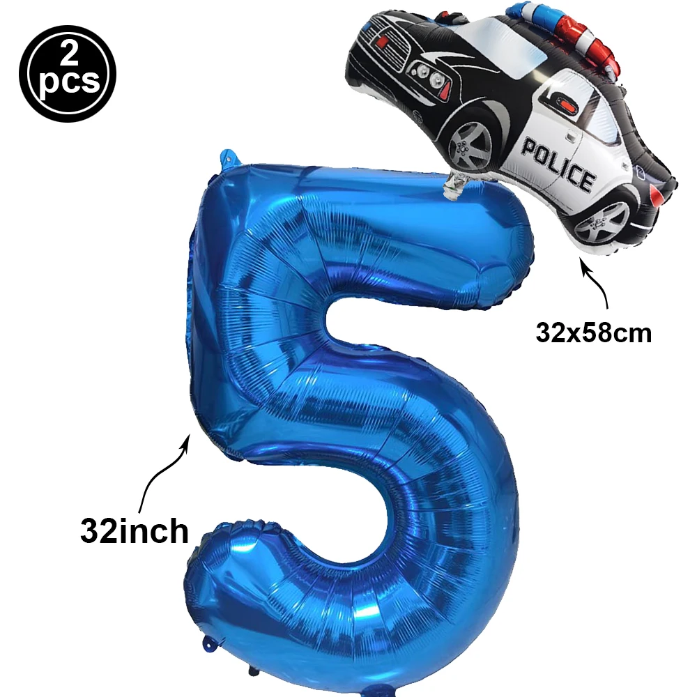 Black Police Balloon Car Supershape Foil Balloon 1-9 Number Balloon Boys Car Themed Birthday Balloons Police Party Birthday Deco