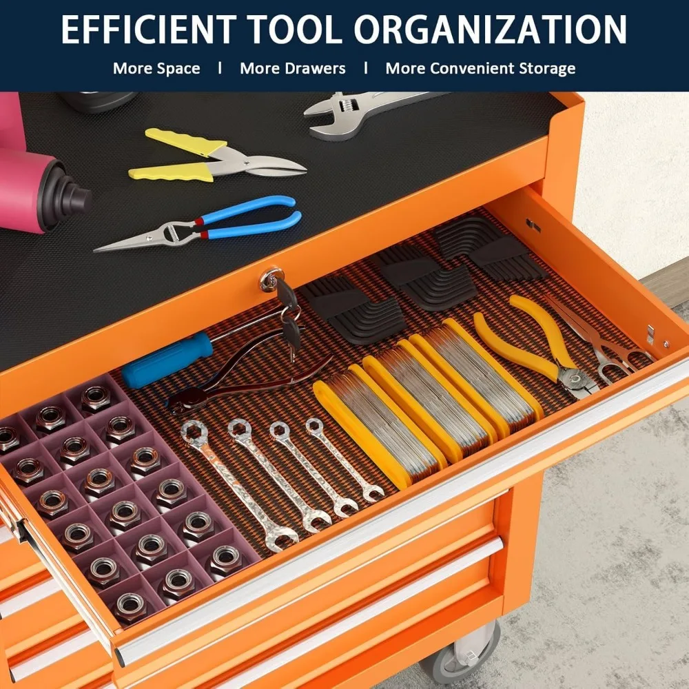 Lemari Perkakas Logam dengan 7 Laci, Kabinet Penyimpanan Beroda yang Dapat Dikunci untuk Pengorganisasian Garasi dan Gudang