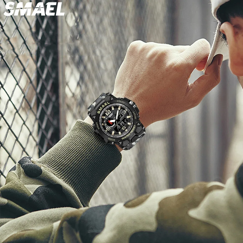 SMAEL-Montre étanche multifonction pour homme, veilleuse, réveil, montre de sport en plein air, 1545D Camo DulWatch