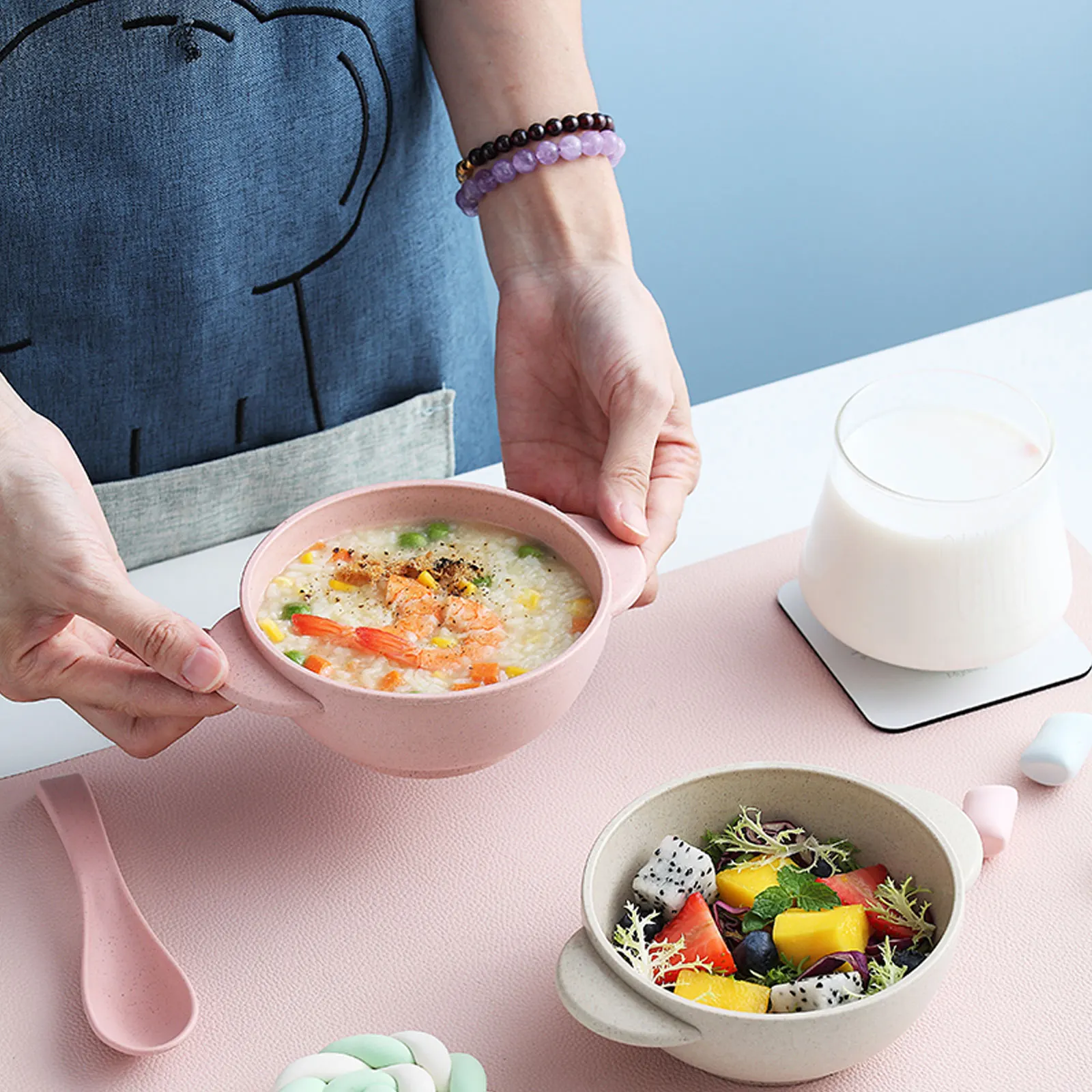

4 set Children'S Rice Set Baby Safe Toddler With Spoon Durable Lightweight Tableware Kids Soup Bowl Resistant Baby