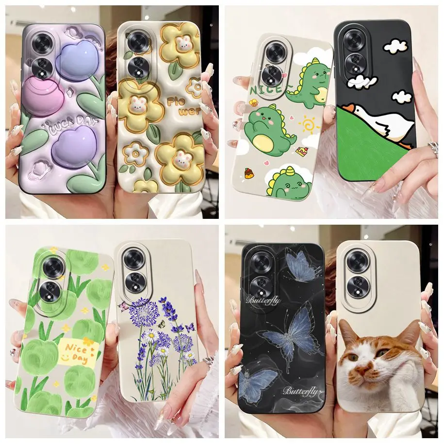 For OPPO A60 4G Case 2024 Popular Flower Soft Liquid Silicone TPU Back Protective Cover For OPPO A60 4G CPH2631 Capa A 60 Bumper