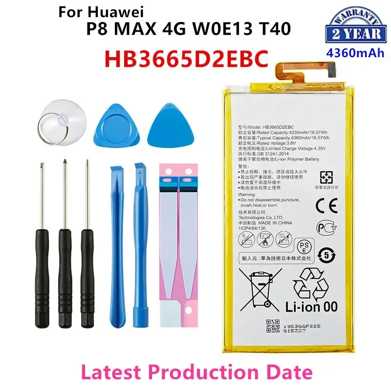 

100% Orginal HB3665D2EBC 4360mAh Tablet Battery For Huawei P8 Max W0E13 T40 P8MAX MediaPad T2 7.0 Pro PLE-701L PLE-703L+Tools