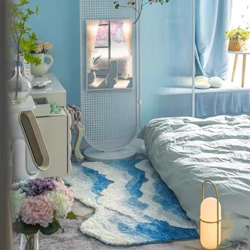 VIKAMA Wave Ins Bedroom Bed Rug Bay Window Sofa Tea Table Blanket Advanced Living Room Non-Slip Cushion Home Decoration