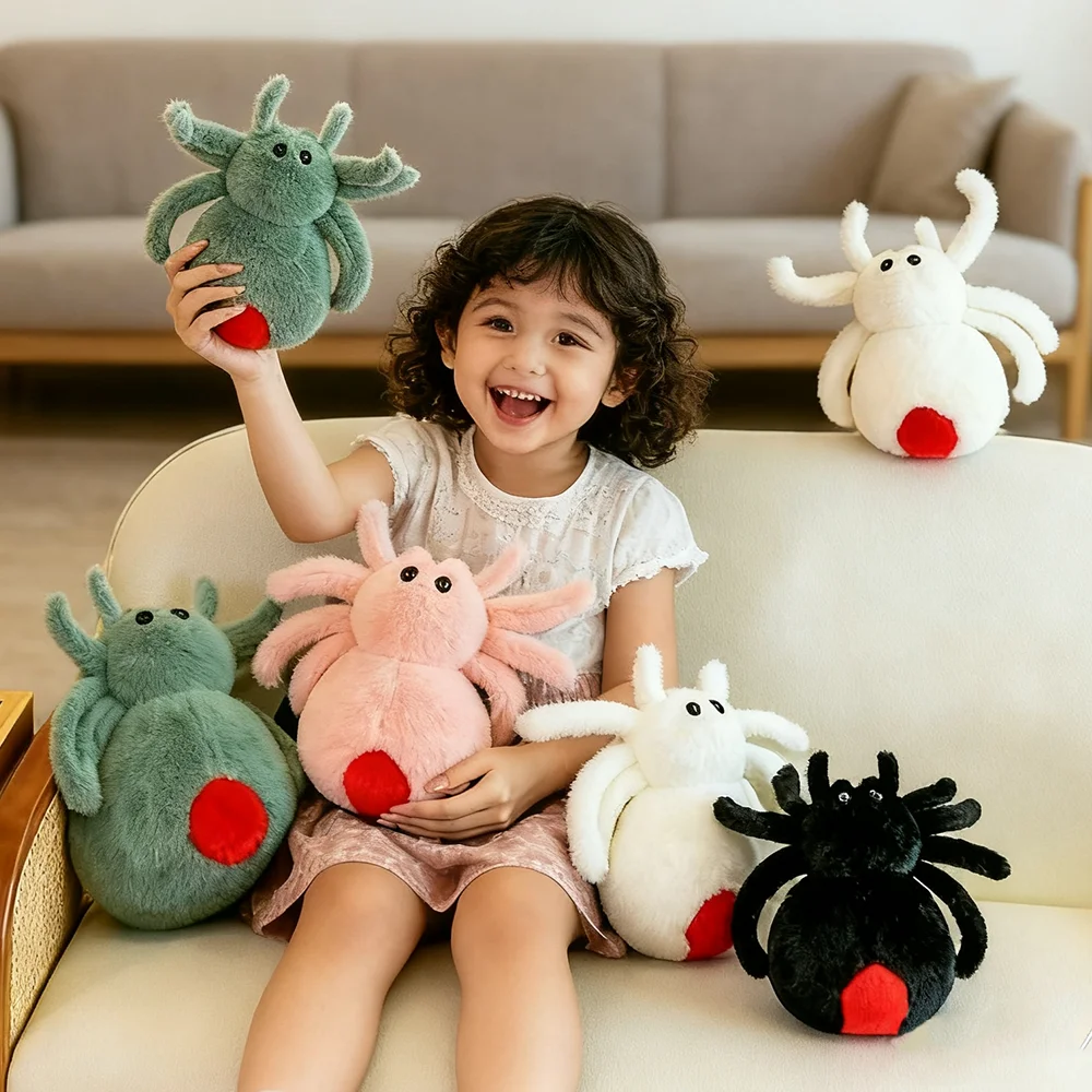 ตุ๊กตาแมงมุมขนฟูนุ่มนิ่ม - ตัวการ์ตูนน่ารัก มี 4 สี (ชมพู เขียว ดำ ขาว) - ของขวัญที่สมบูรณ์แบบสำหรับเด็กผู้ชาย