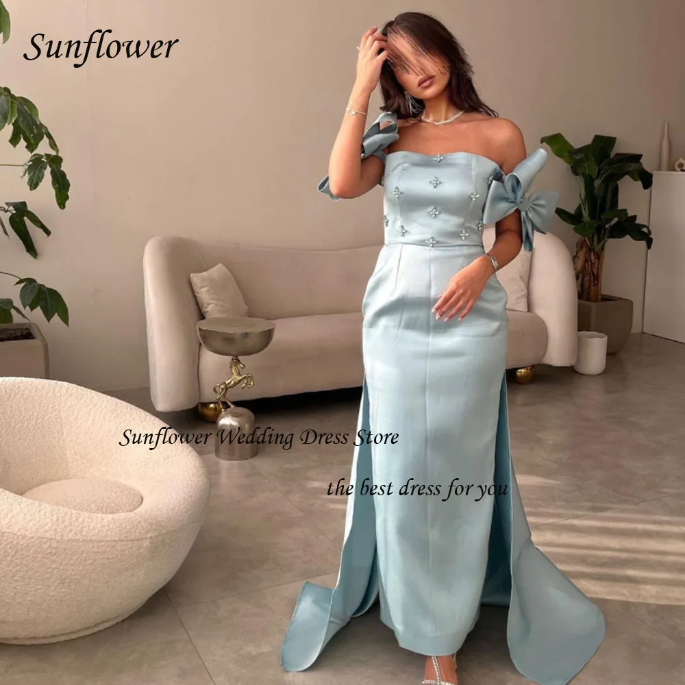 Sunflower Beading Boat Neck Evening Dress 2023 Slim Appliques Satin Ankle-Length High-end Custom Fashion Gown Party