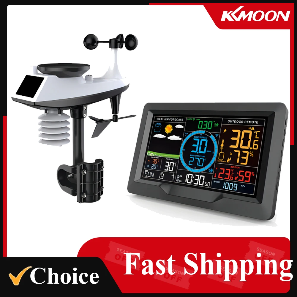 FJ3390A Professional Weather Forecast ClockWeather Station Temperature Humidity Wind Speed and Rainfall Detection Clock