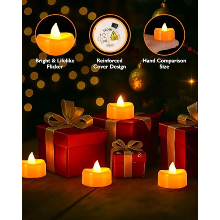 24Pack Flameless Candles, Orange Tea Lights Battery Operated, Fake No Flickering Electric Votive Candles for Christmas Halloween view 3