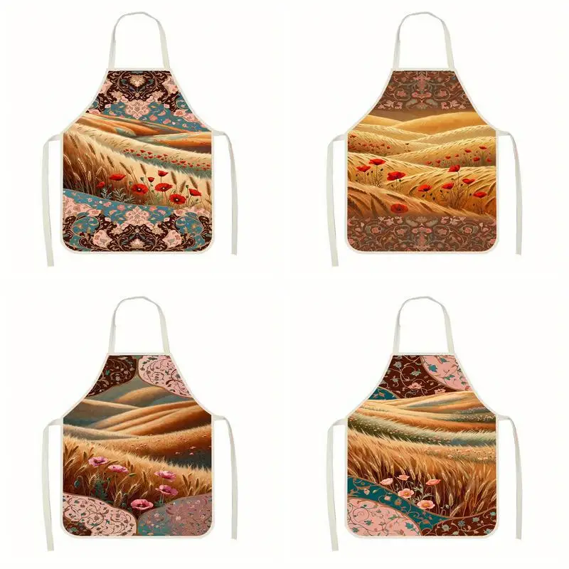 

Field with Floral Pattern Linen apron, suitable for kitchen cooking, parent-child interaction, painting and other scenarios