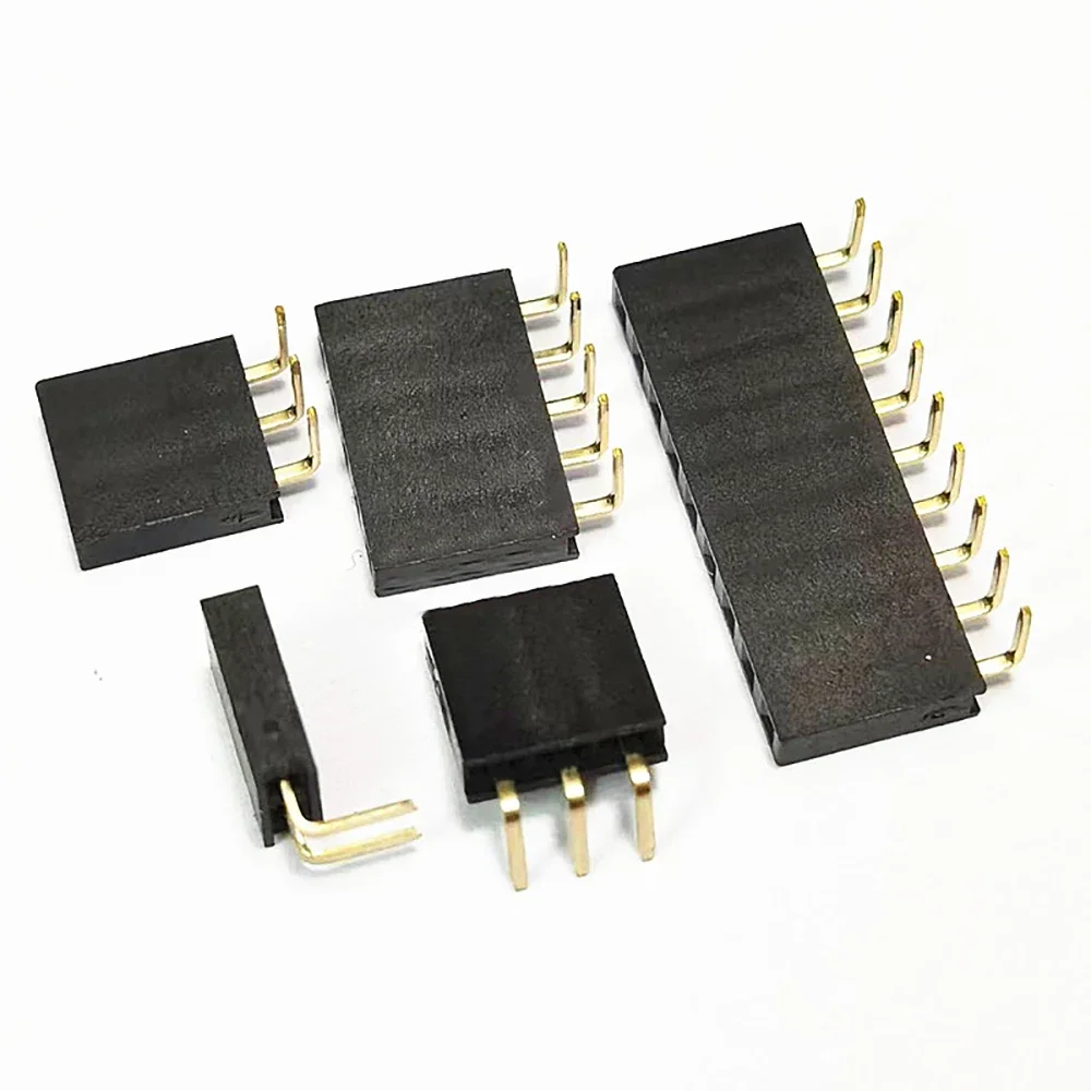 Conector de cabeza de Pin hembra PCB chapado en oro, 10 piezas, 2,54mm, ángulo recto doblado, fila única 90D PH8.5 3P 4P 5P 6P 7P 8P 40P Rohs