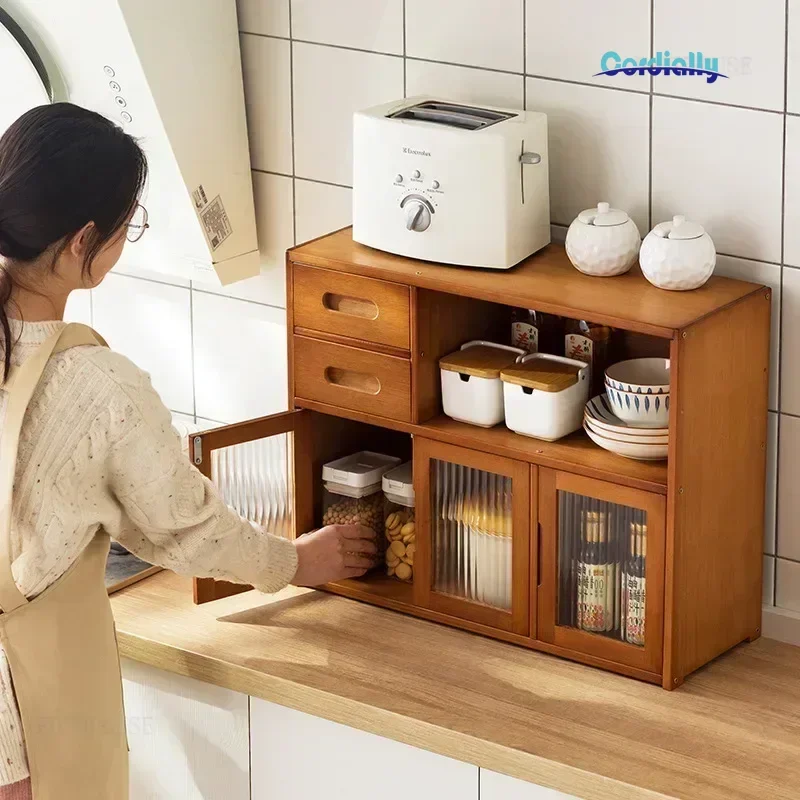 Bamboo Kitchen Cabinet Double Door Multifunctional Storage Organizer Modern Home Furniture Restaurant Sideboard