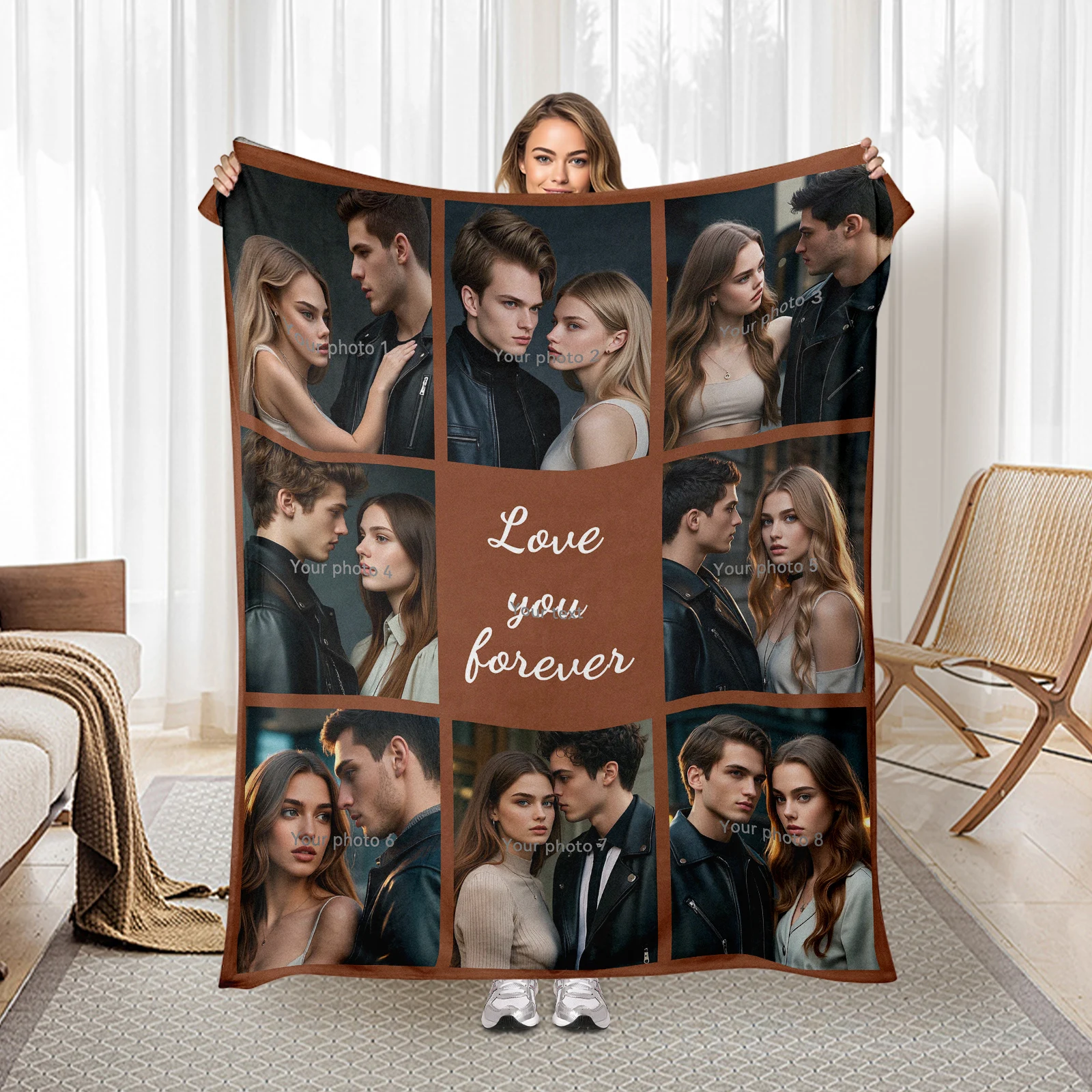 Valentine'S Flannel Blanket With Eight Custom Images And One Sweet Text For Couples To Cherish Their Love Story