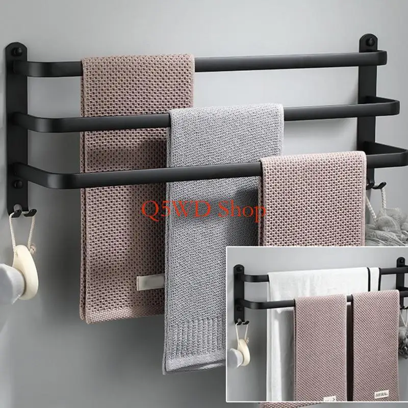 

Q5WD 3 Layer Wall Mounted Towel Holder Space Aluminum Towel Rack Waterproof