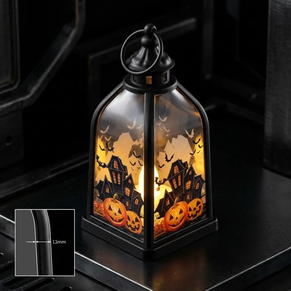 Flame Effect Halloween Lantern Battery Powered Castle Shape Haunted House Light Hanging Design Ghost Castle Lantern Party Props