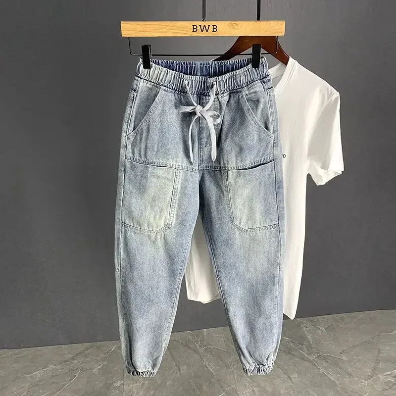 

Trousers with Pockets Man Cowboy Pants Tapered Cropped Men's Jeans Korean Style Kpop Retro Autumn Clothing Fashion 2024 Trend Xs