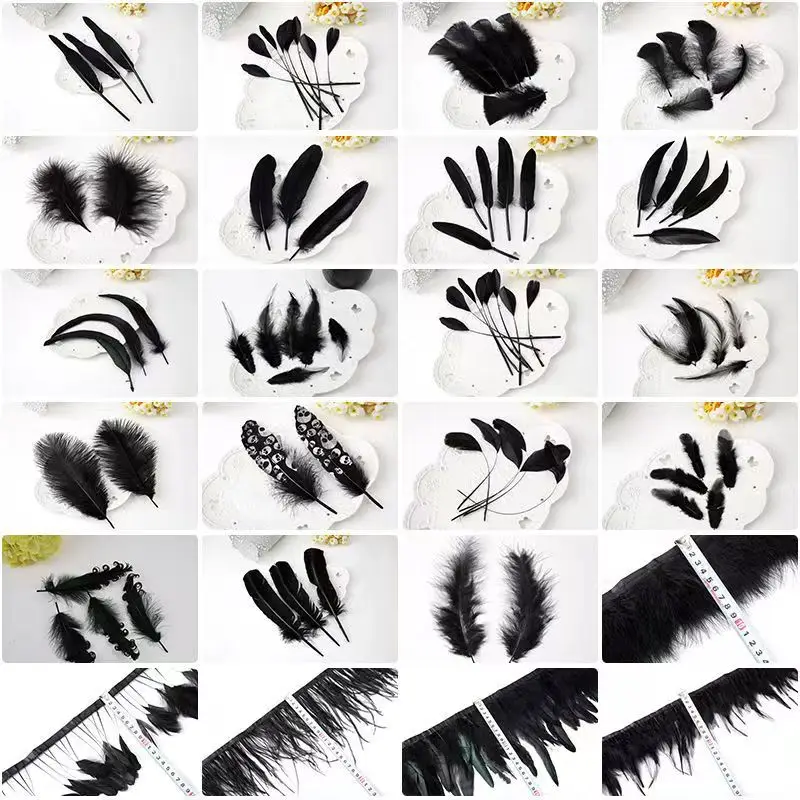 Black Feathers Rooster Goose Feathers for Jewelry Making Ostrich Pheasant Plumes Feather Trim for Crafts Carnaval Assesoires