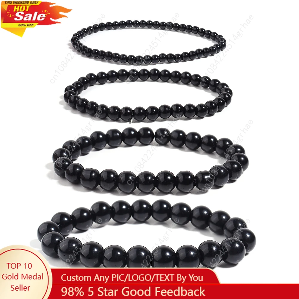 

OAIITE Black Onyx Bracelet Men Natural Stone Bead Shiny Black Bracelet Women Yoga Meditation Handmade Jewelry wholesale