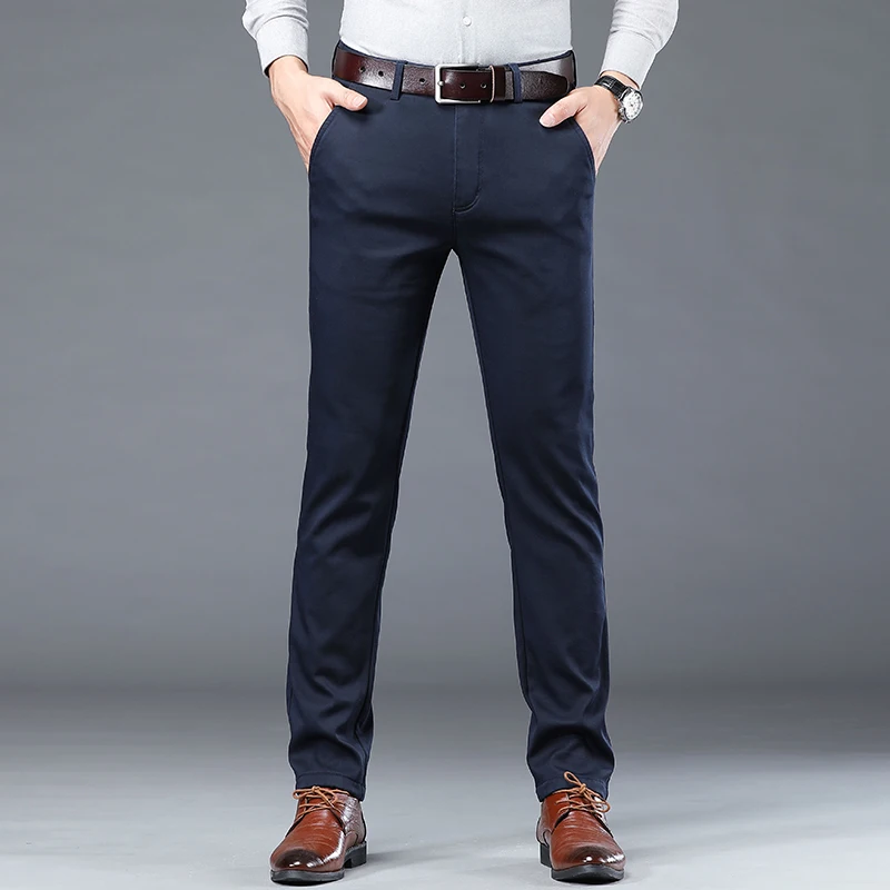 High Quality Soft Thin Cotton Casual Pants Mens Clothing Straight Office Business Green Black Khaki Trousers Male Brand