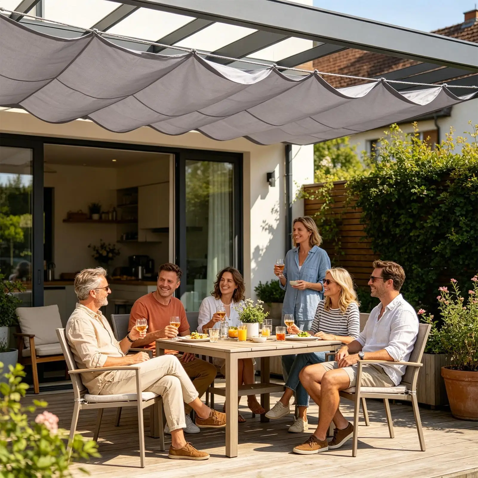 Retractable Sun Shade Sails Lawn UV Block Cover Pergola Shade Cover For Gardeners Homeowners Landscapers Renter Pool Side