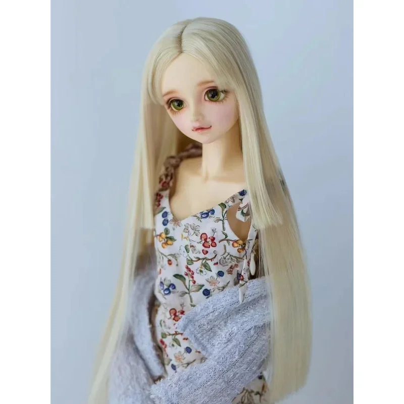 Peluca de pelo largo y liso con parte central, corte de tres capas, Unisex, BJD/SD, seda de alta temperatura, negro y verde, accesorios para muñecas, 1/3 1/4 1/6