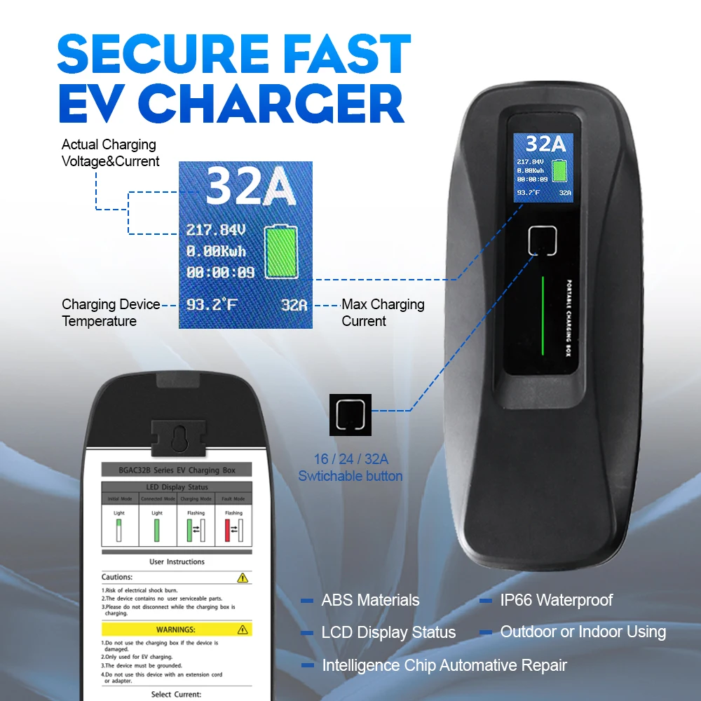 LCD 32A SAE J1772 شاحن سيارة كهربائية محمول EV شحن صندوق مع NEMA 14-50 #4
