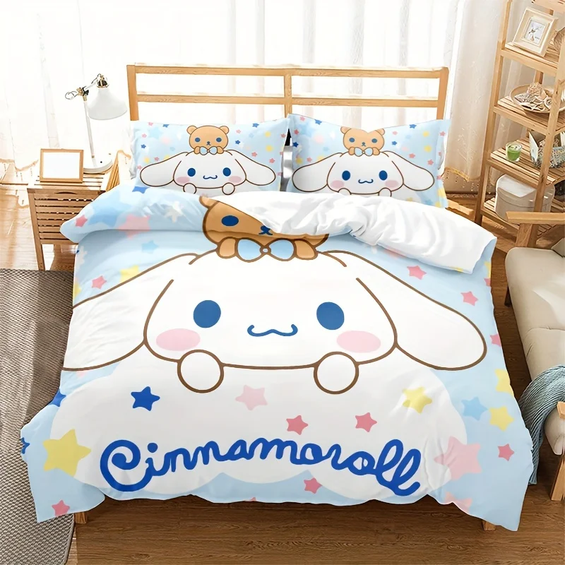 

Cinnamoroll Duvet Cover 3pcs Kids Cartoon Bedding Set Queen King Full Size Quilt Cover for Women Children Gifts Bedroom Decor