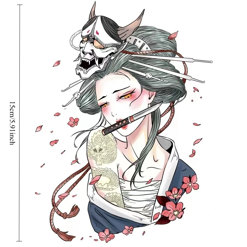 Japanese Style Geisha Vinyl Decal, Waterproof Creative Decor Sticker for Automobile and Motorbike Body, Scratch Mask