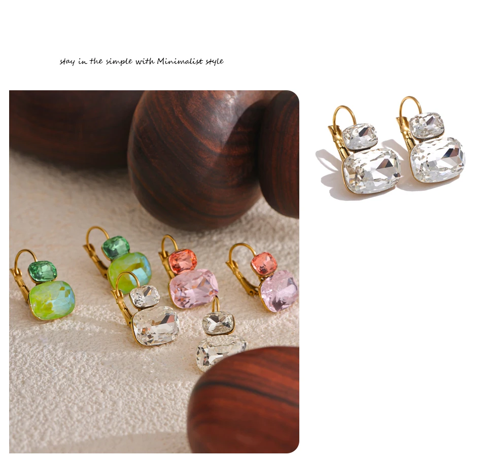 Yhpup Modische Kristall-Süßigkeits-Ohrstecker, französische Creolen, trendiges Weiß, Grün, Rosa, Y2K-Sommerschmuck für Frauen, 18 Karat PVD-beschichtet – Detail 7