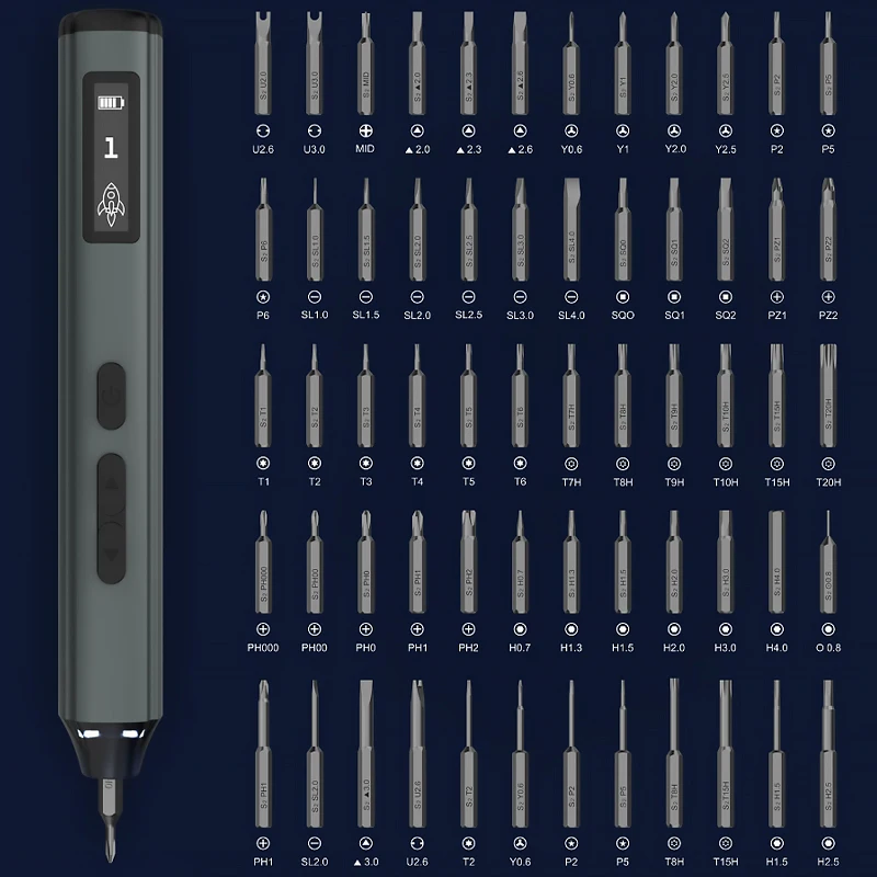 60-in-1Aluminum Alloy Electric Screwdriver 5 Gear Adjustable Built-in LED Light High Hardness S2 Bits Electronic Repair Tool Set