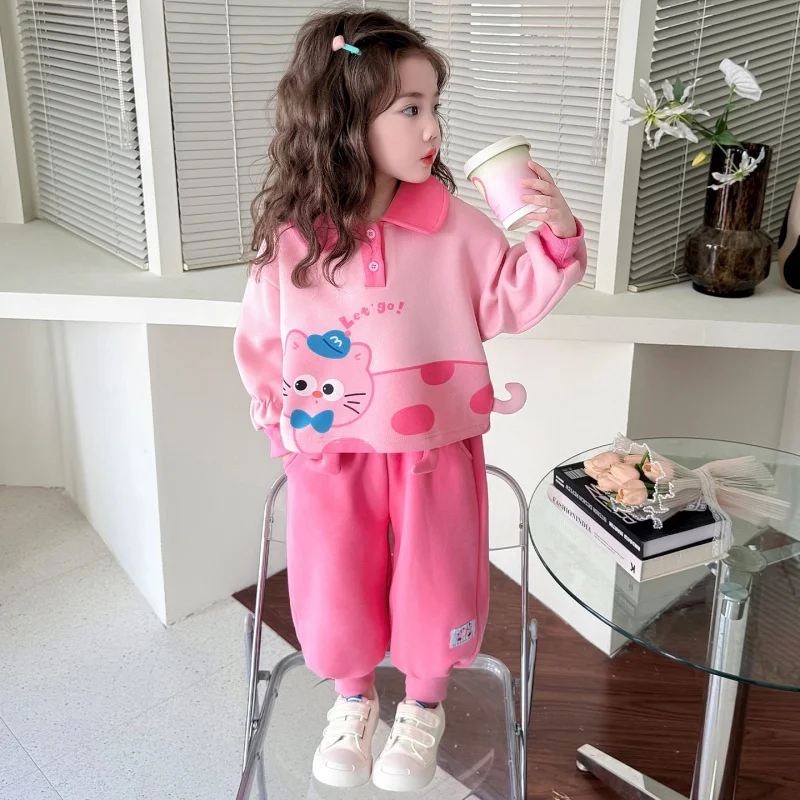

Girls' Spring and Autumn Outfit2026New stylish cartoon spring outfit for girls, casual sweatshirt two-piece set for baby girls i