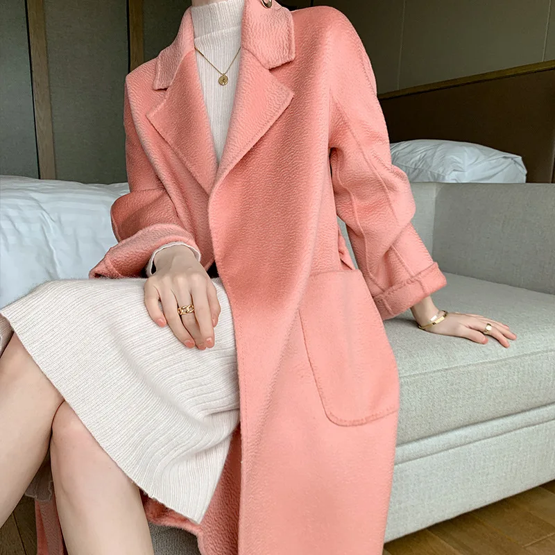 Autumn winter new double-sided wool coat women\'s water ripple coat women\'s high-end wool double-sided wool coat long