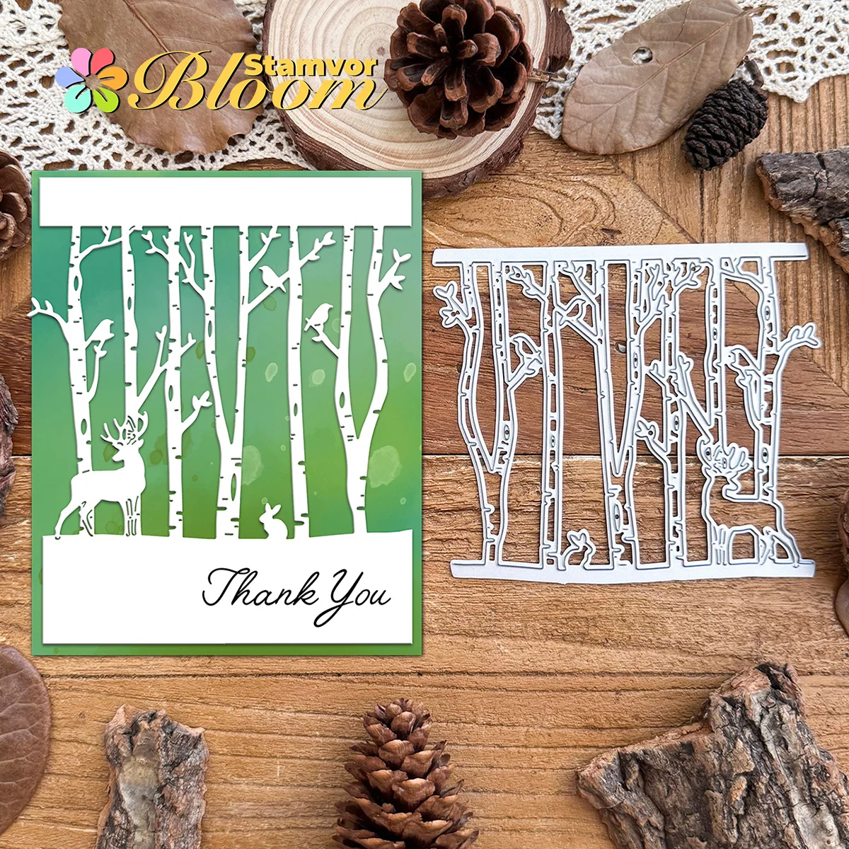 Original schöne Winterwald Bäume mit Hirsch Kaninchen Vögel Metall Stanzformen Scrapbooking dekorative Prägung