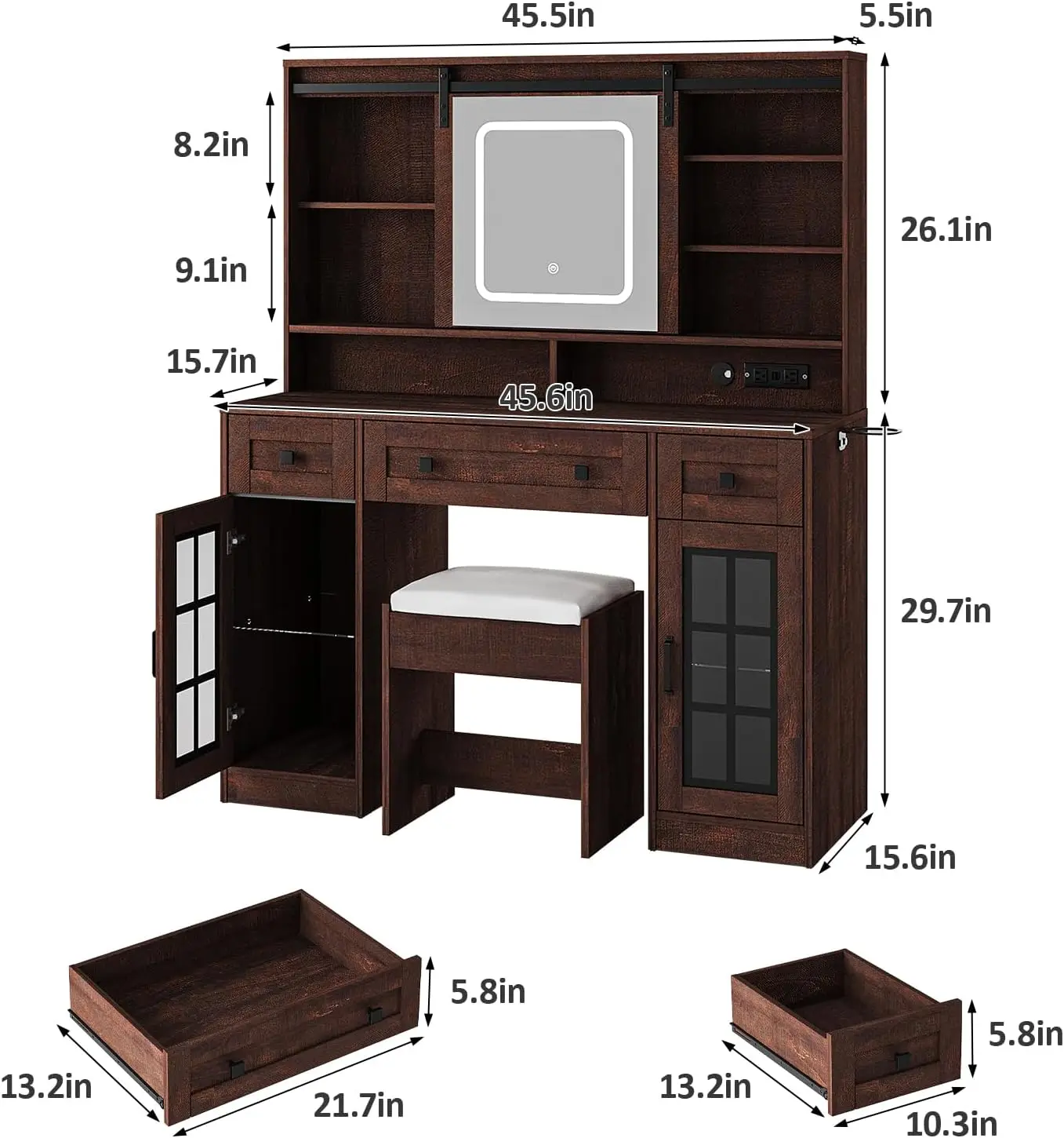 Farmhouse Makeup Vanity Desk with Sliding Mirror, 45.5