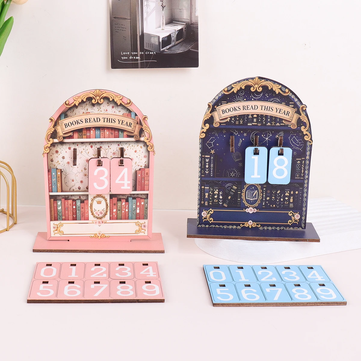 Wooden Book Reading Record Display Rack, This Year's Book Reading Challenge Counter, Gift for Book Lovers, Bookshelf Decoration