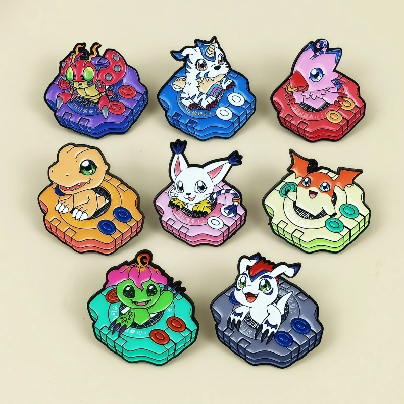 Digimon Metall-Abzeichen Cartoon Anime Agumon Biyomon Greymon Kabuterimon Devimon kreative Brosche mit Rückverpackung dekoratives Spielzeug Geschenk